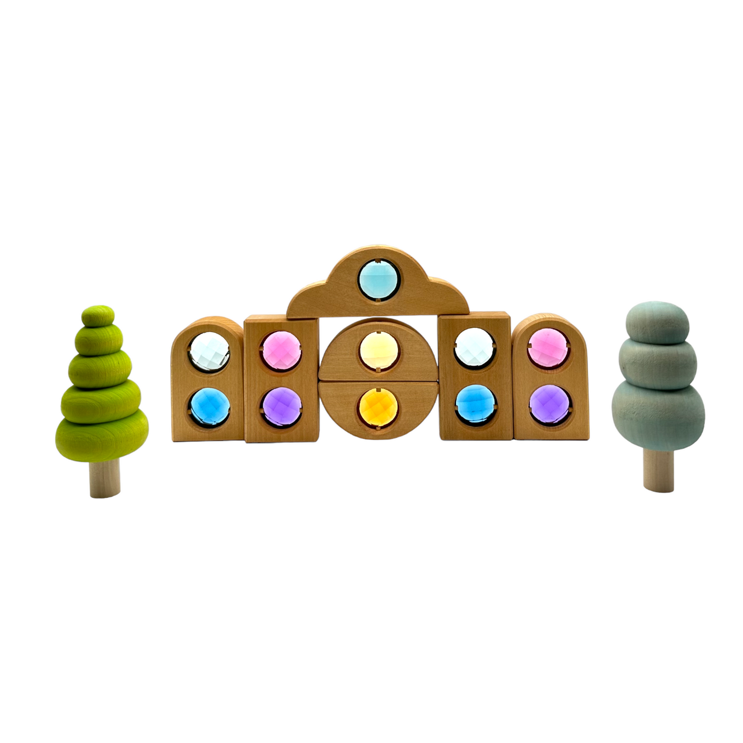 12-Piece Rainbow Fairytale Window Blocks with Storage Tray | Light & Color Play