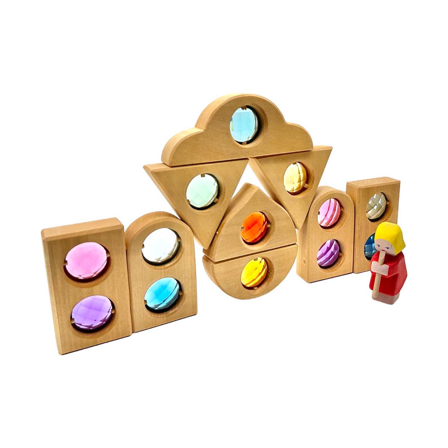 12-Piece Rainbow Fairytale Window Blocks with Storage Tray | Light & Color Play