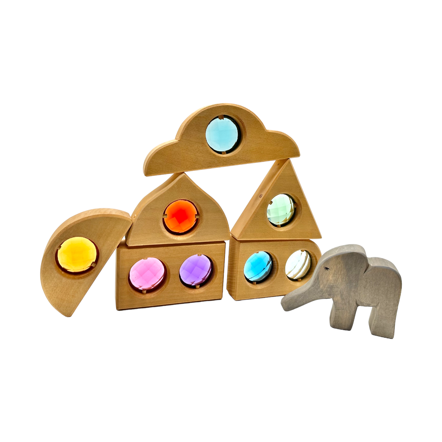 12-Piece Rainbow Fairytale Window Blocks with Storage Tray | Light & Color Play