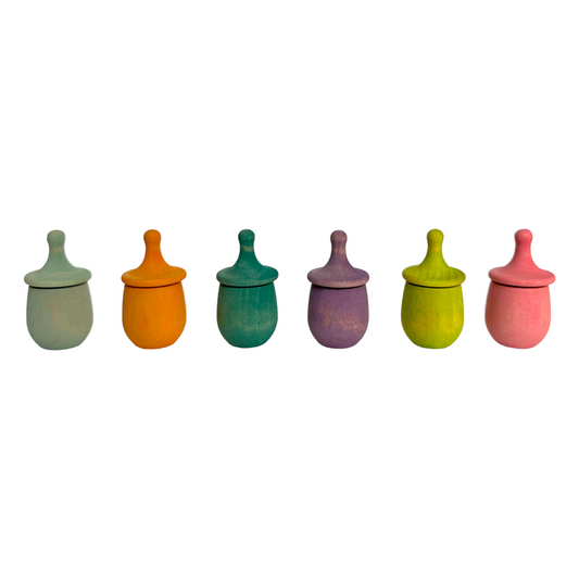 6-Piece "Little Things" Wooden Treasure Boxes – Pastel (Stained)