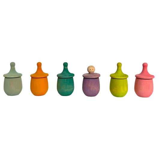 Set of 6 Stained Little Things Wooden Treasure Boxes – Pastel / Macaron Colors