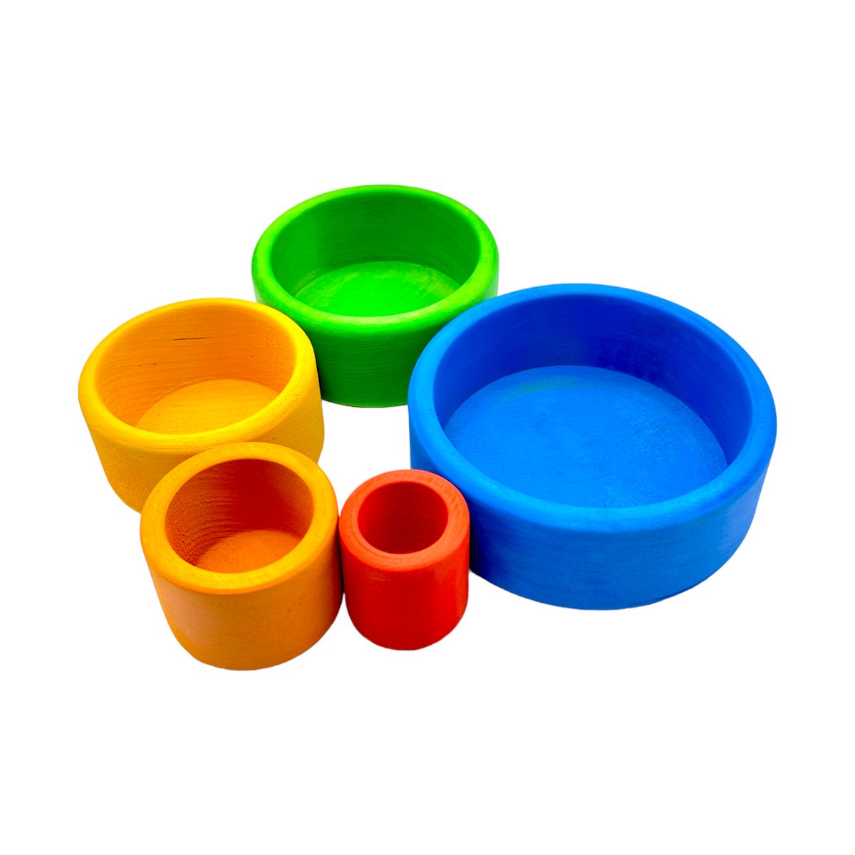 5-Piece Wooden Stacking & Nesting Cup Set – Blue Sunset (Stained)