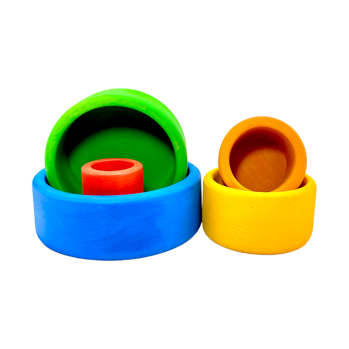 5-Piece Wooden Stacking & Nesting Cup Set – Blue Sunset (Stained)