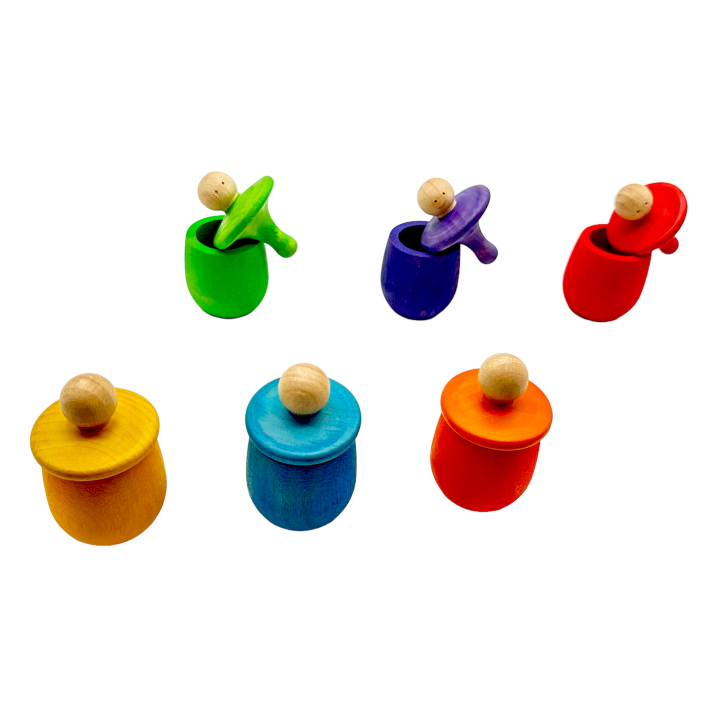 A set of 6 STAINED Little Thing Wooden Treasure Box in Stained Primary Rainbow Colors