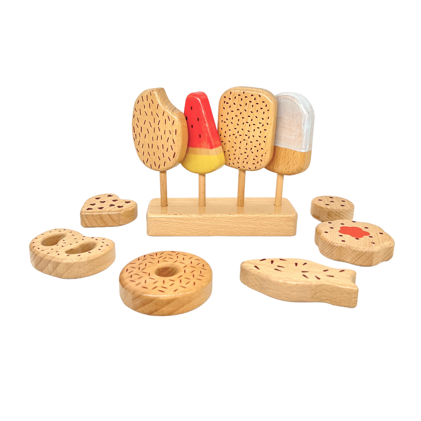10-Piece Wooden Popsicle & Pastry Pretend Play Set | Ice Cream & Cookies Shop