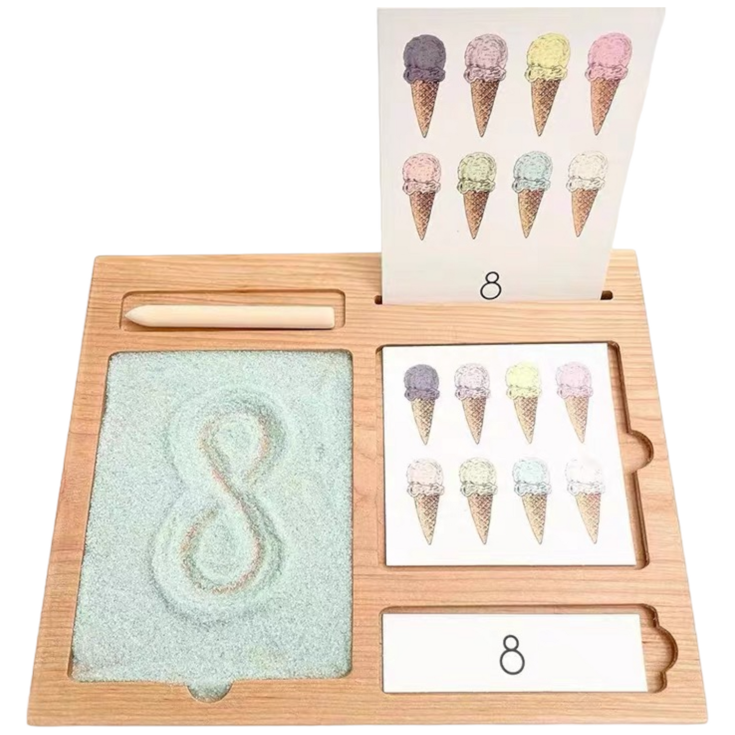 Wooden 3-Part Educational Activity & Sand Tray with Card Slot and Wooden Pencil
