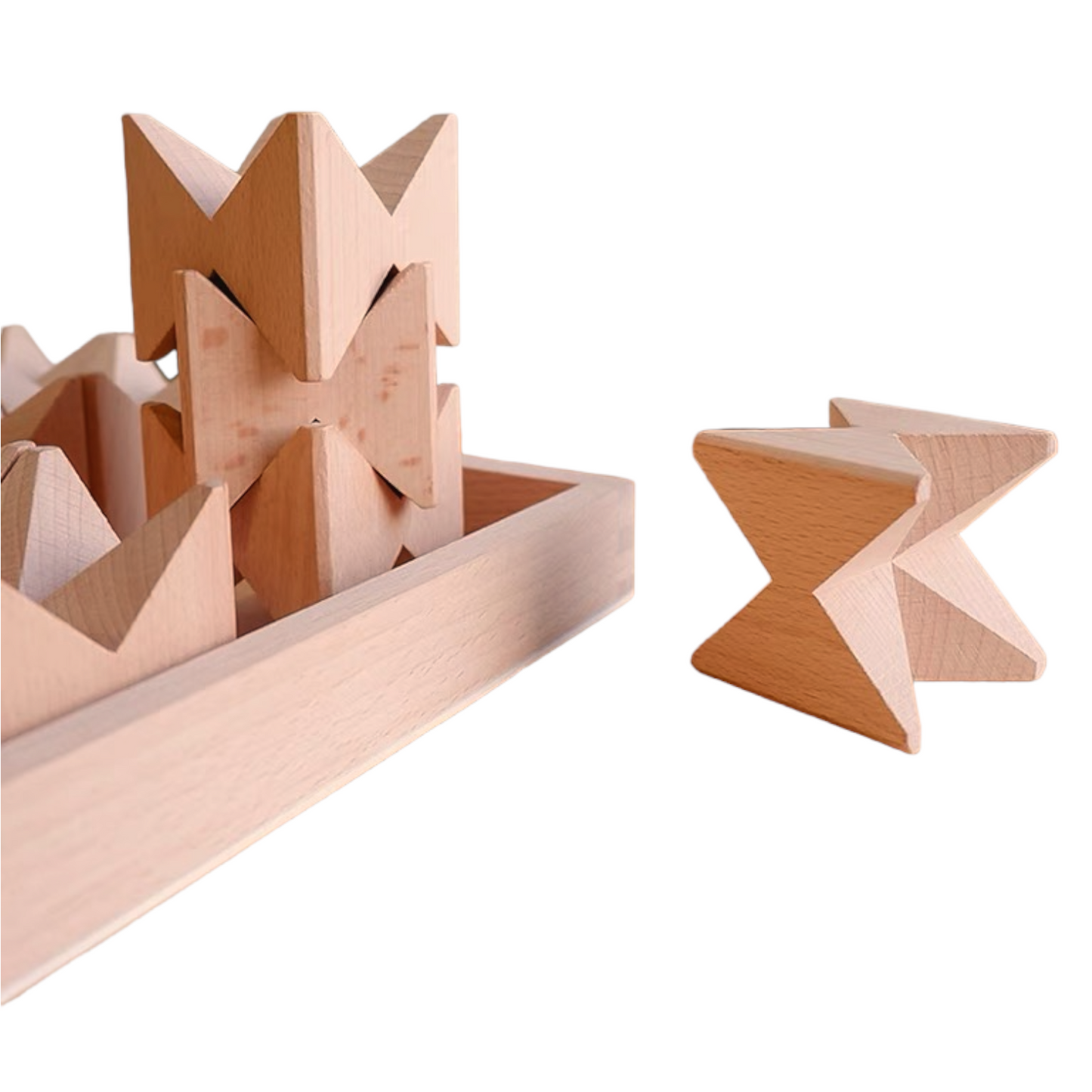 **Pre-order (Ships in 2-3 Weeks)**16 Pcs Natural Wooden Construction Puzzle Toy with Storage Tray