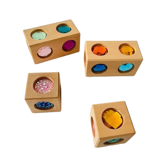4 Pcs Cube and Cuboid Gemmed Stacking Blocks Set