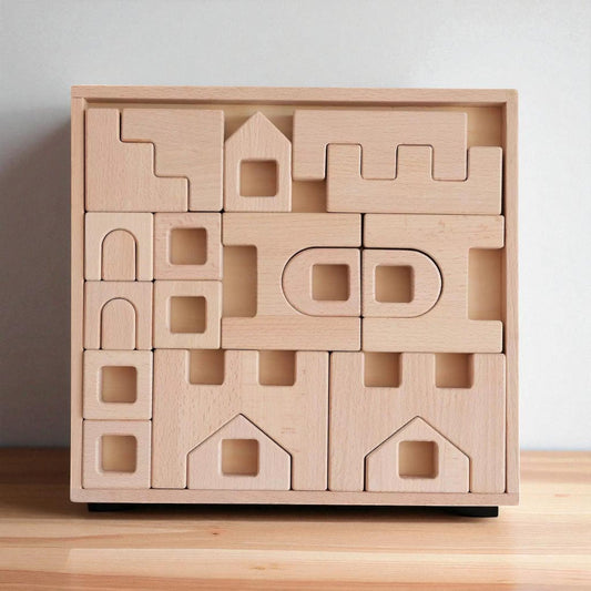 Natural Wooden Architectural Building Blocks – 21 or 26 Piece Set