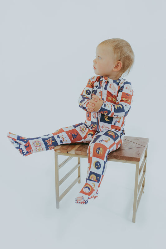 "Baby, You're a Star" One-Peaz™ Double Zip Footies - Block Multi