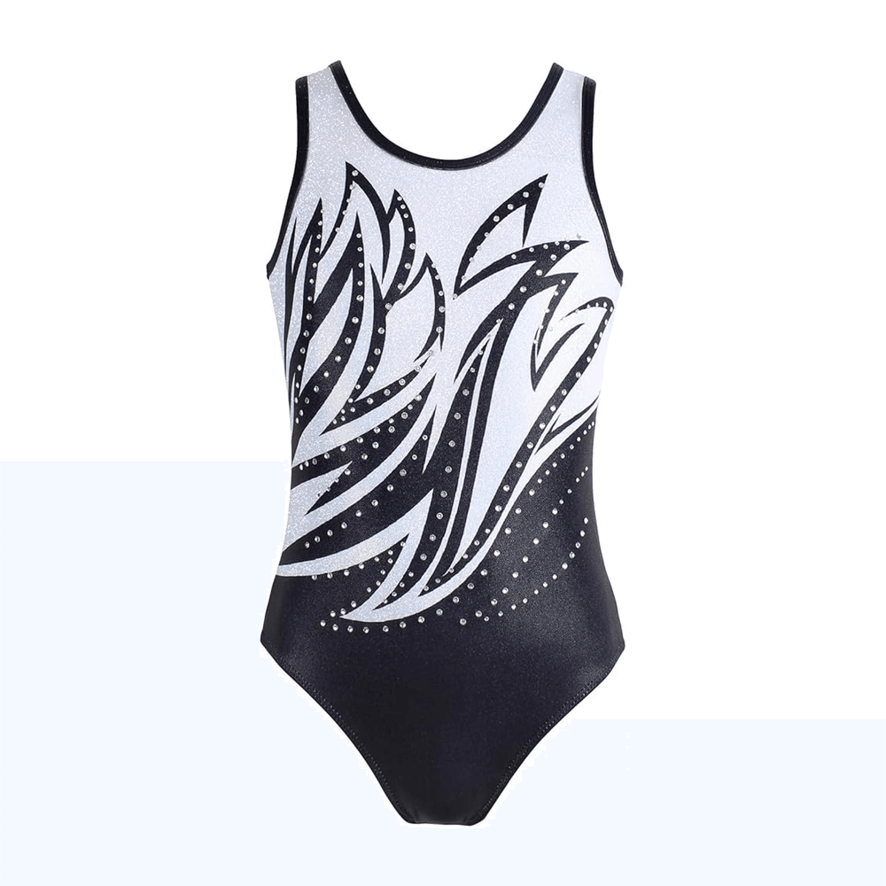 Fierce Black and White Flame Gymnastics Leotard with Shorts Set