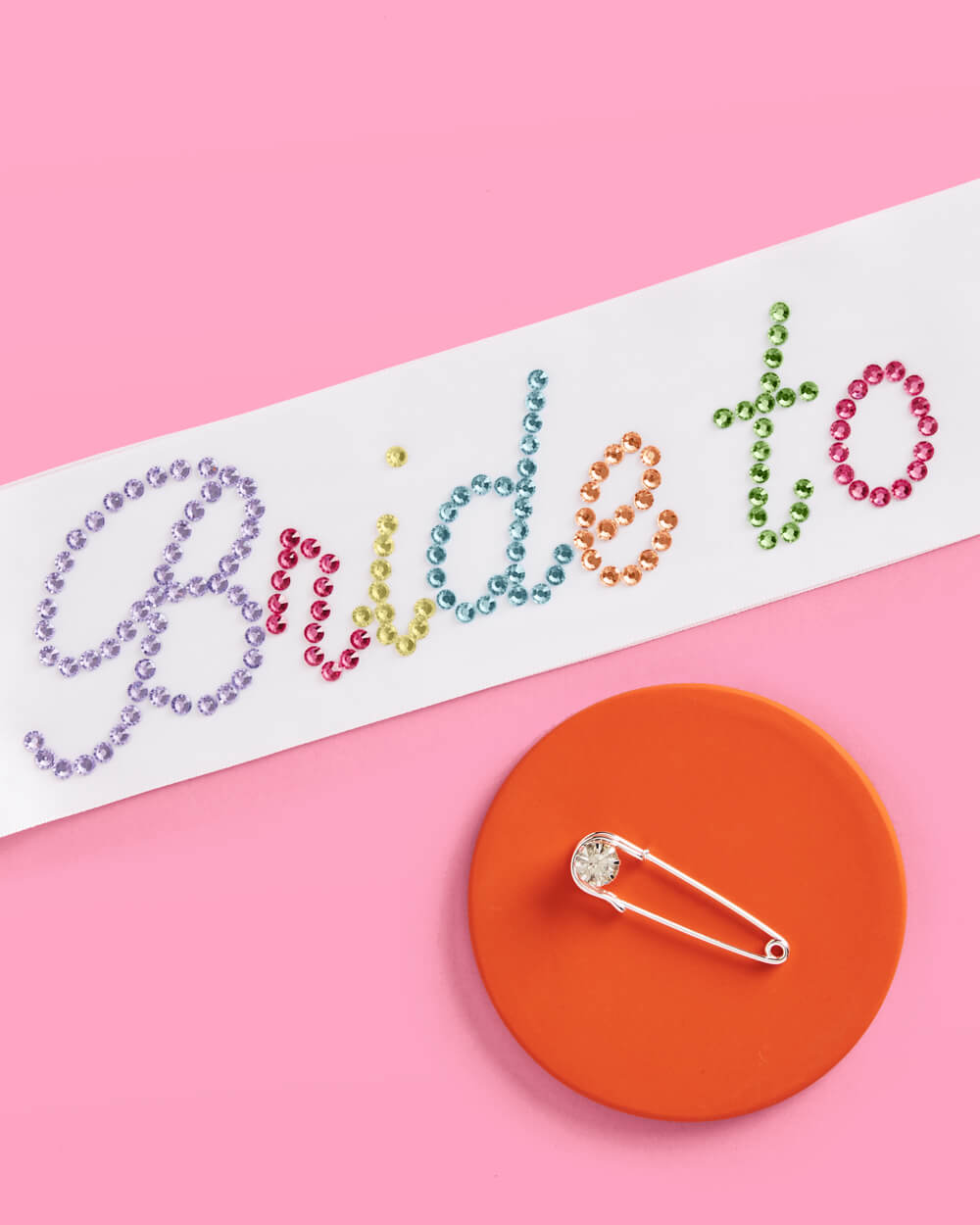 Bride Pride Sash - white silk + rhinestones