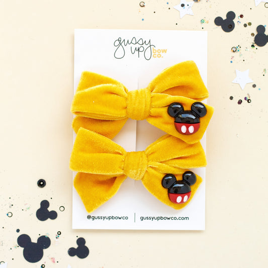 Yellow Velvet Mouse Charm | Classic Pigtail Set