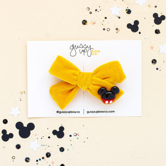 Yellow Velvet Mouse Charm  | Classic Bow