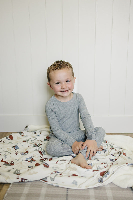 Construction Trucks Ribbed Bamboo Fleece Quilt