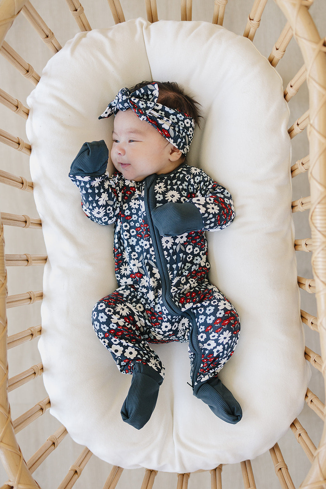 Americana Floral Ribbed Bamboo Zipper