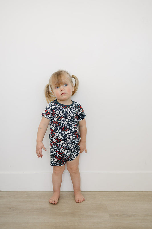 Americana Floral Ribbed Bamboo Cozy Short Set