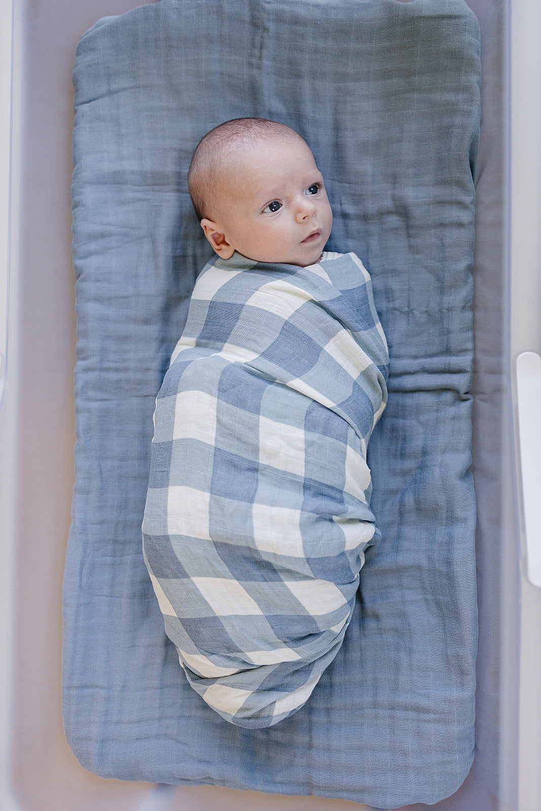 Dusty Blue Gingham Muslin Swaddle Blanket