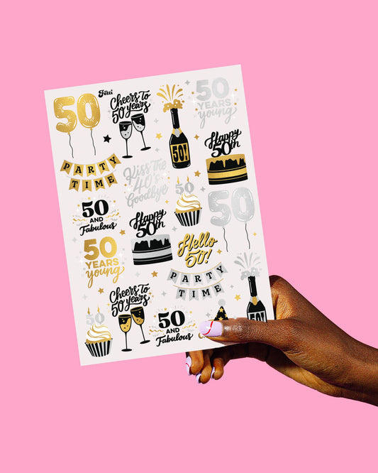 50 and Fabulous Tats - 38 gold + silver foil tattoos