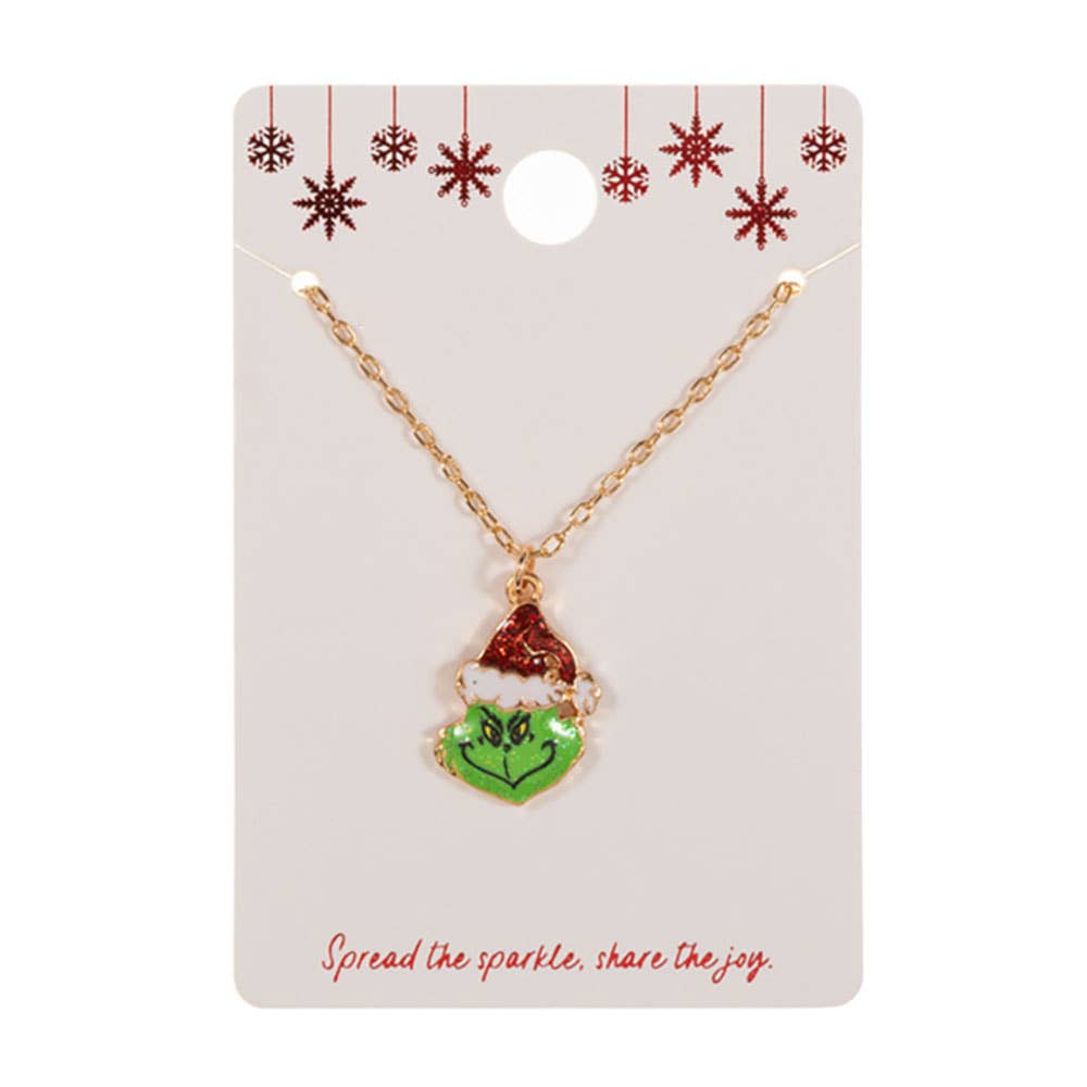 Holiday Grinch Green Monster Pendant Necklace