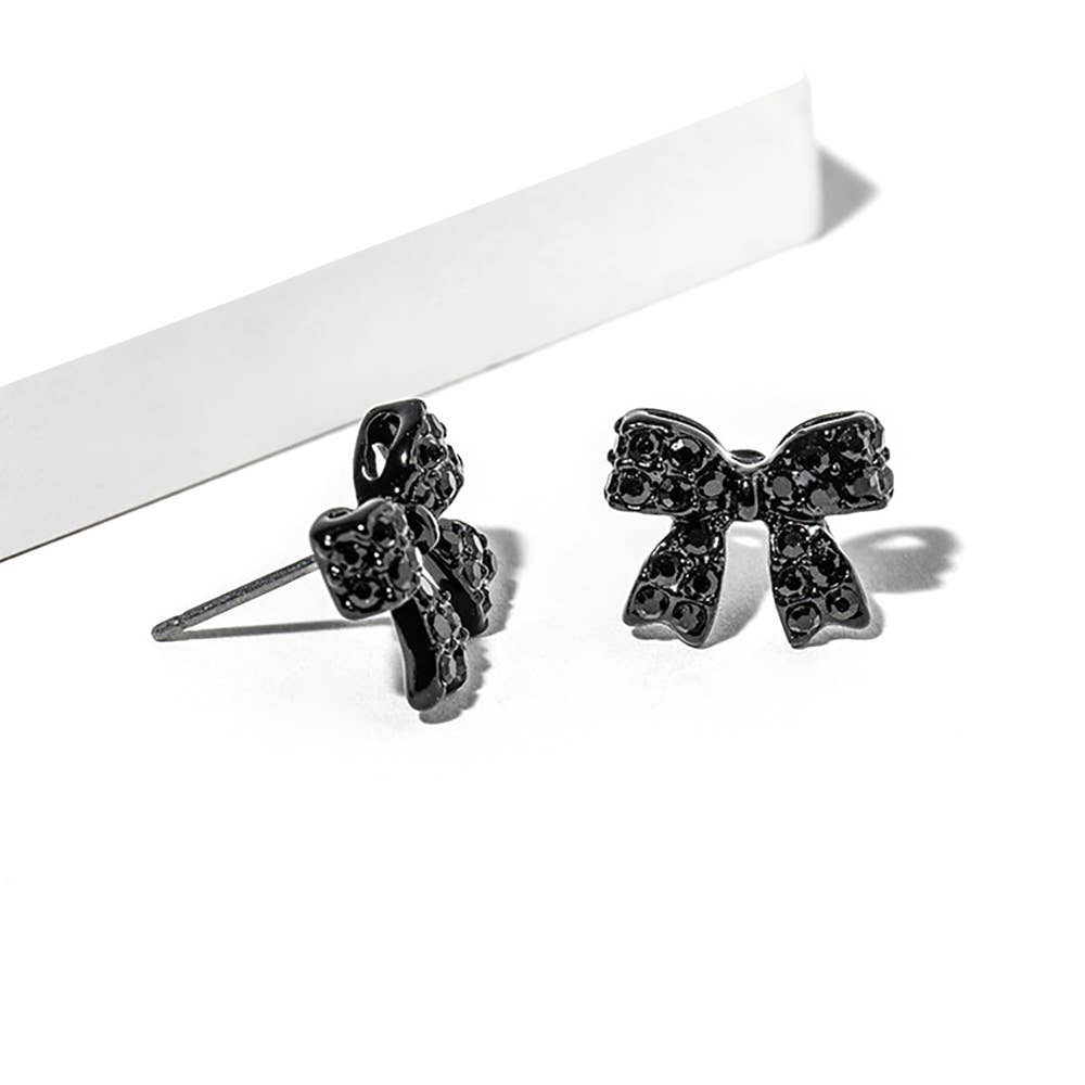 Crystal Rhinestone Bow Stud Earrings