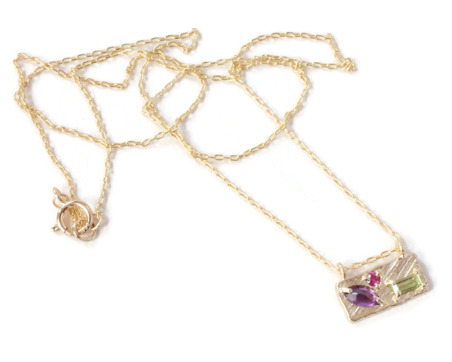 14K Yellow gold violet garden small collage necklace