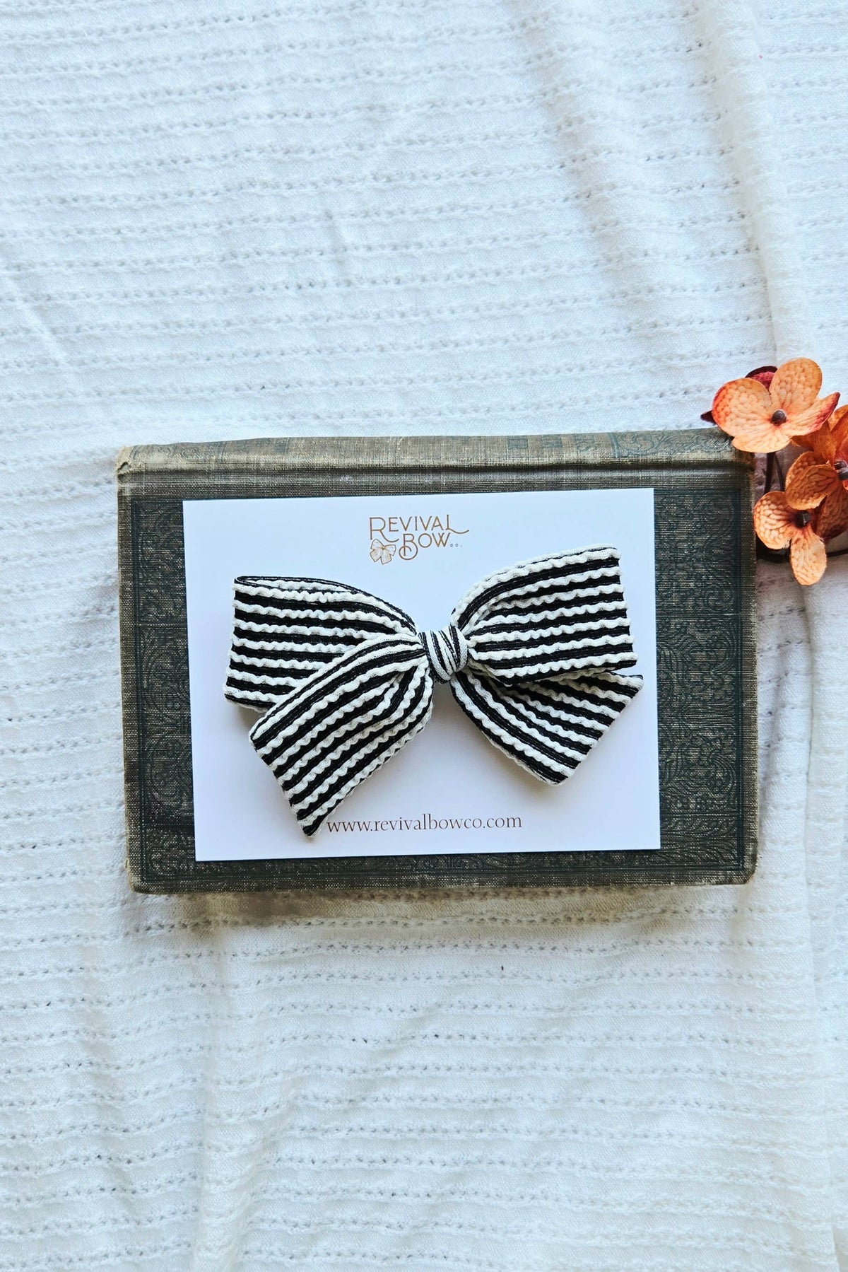 Classic Fabric Bow • Black and White Stripe
