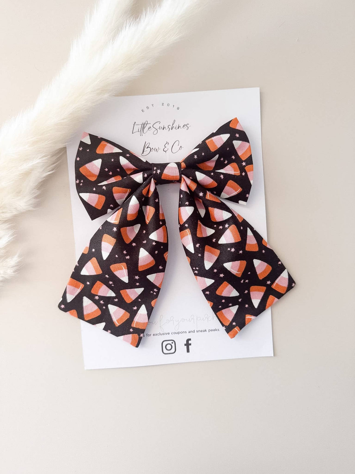 Black & Pink Candy Corn Halloween Sailor Bow