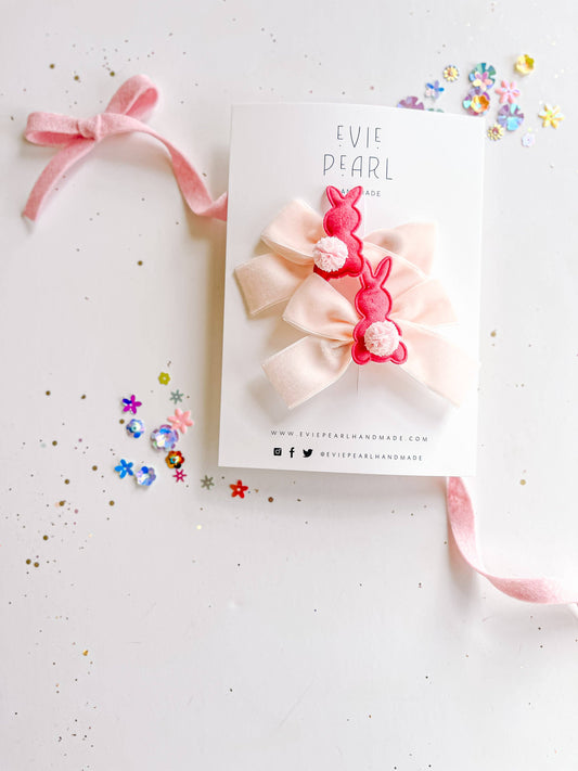 Hot Pink Velvet Pigtail Bows