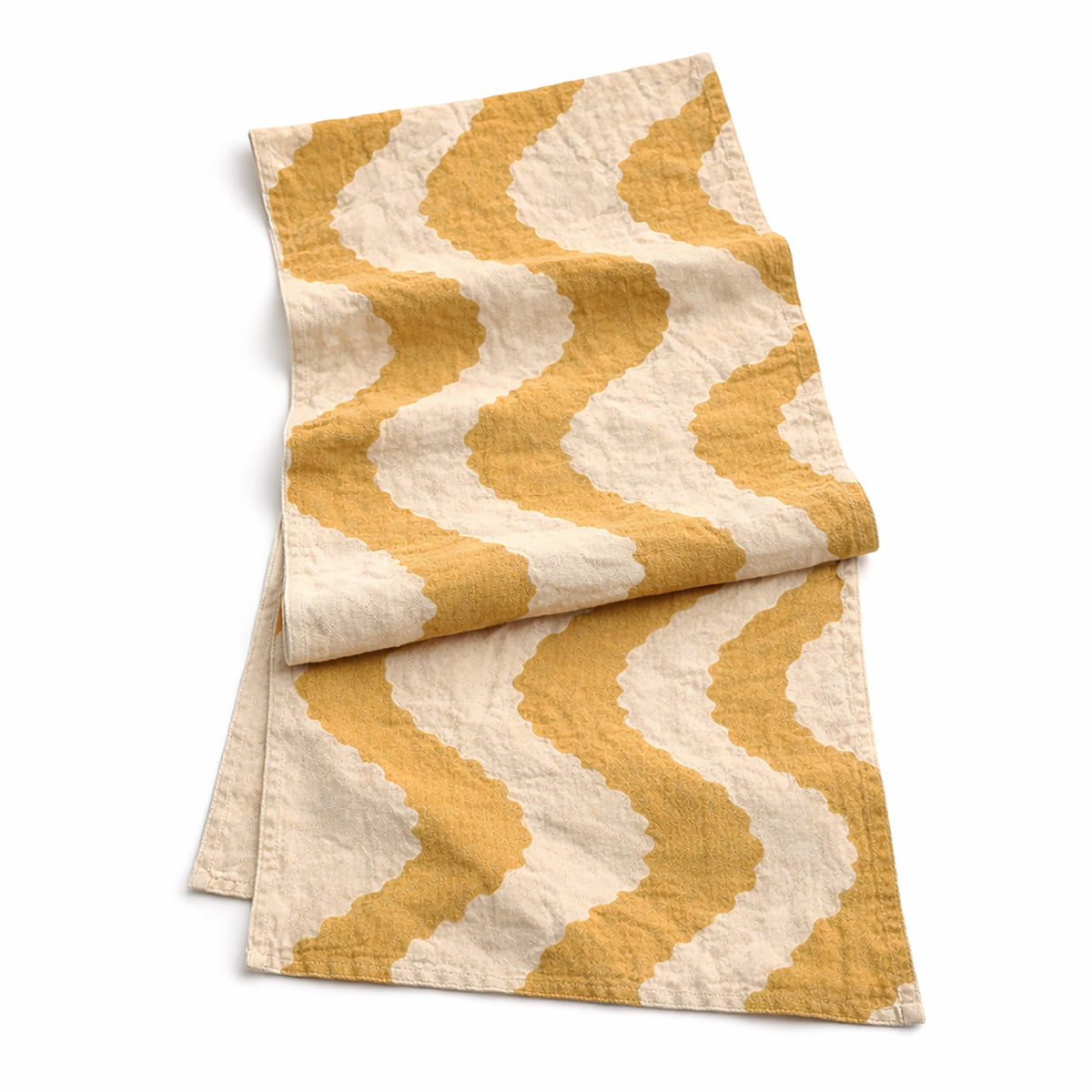 Hand-Printed Table Runner | Organic Cotton Linen - Golden Rays