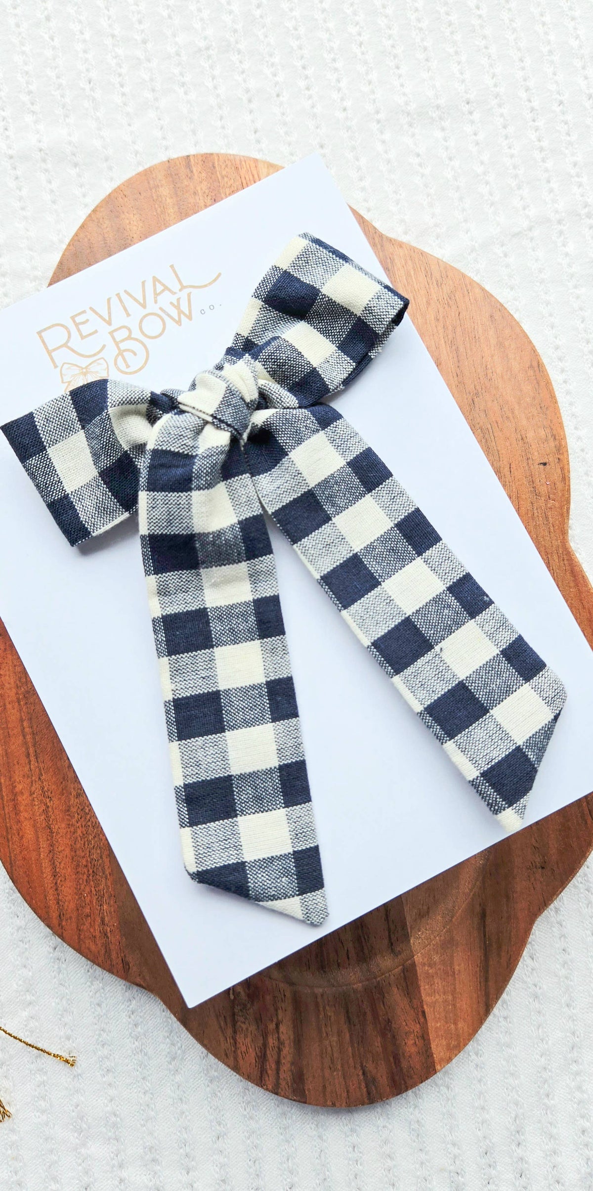 Long Tail Bow on Clip • Navy Gingham