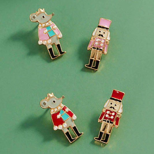 Holiday Nutcracker Mouse King Stud Earrings
