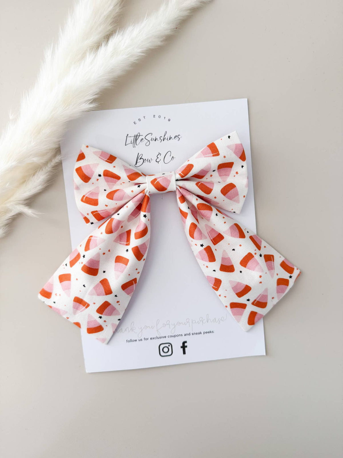 White, Pink & Orange Candy Corn Halloween Sailor Bow