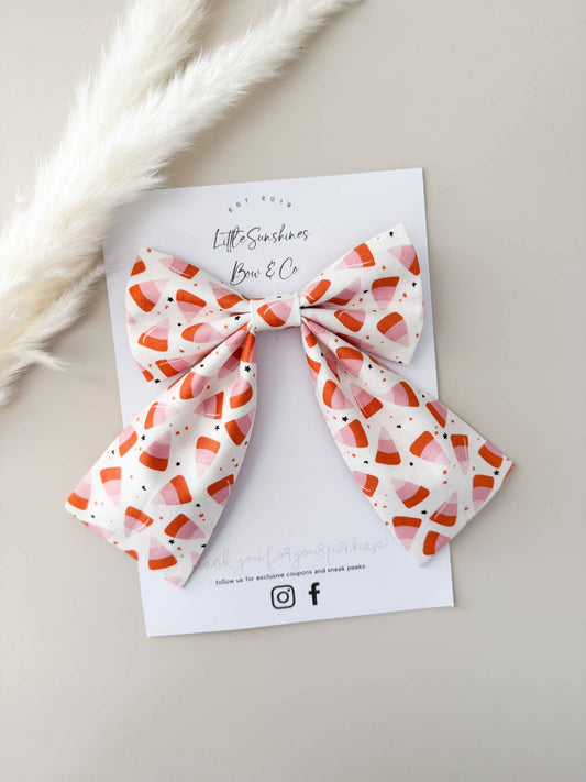 White, Pink & Orange Candy Corn Halloween Sailor Bow