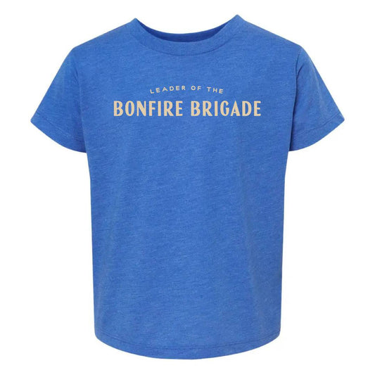 Leader of the Bonfire Brigade Toddler Graphic Tee. Heather Blue.