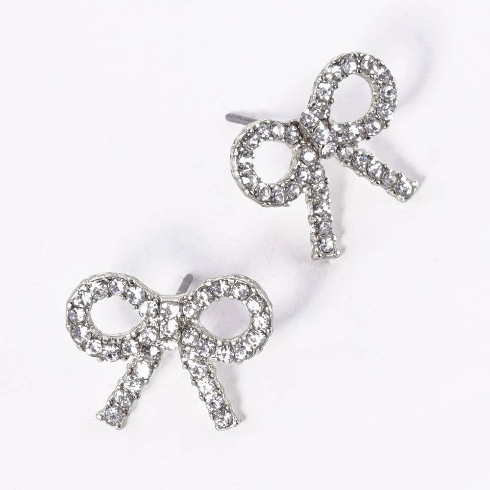 Crystal Stone Studded Ribbon Stud Earrings