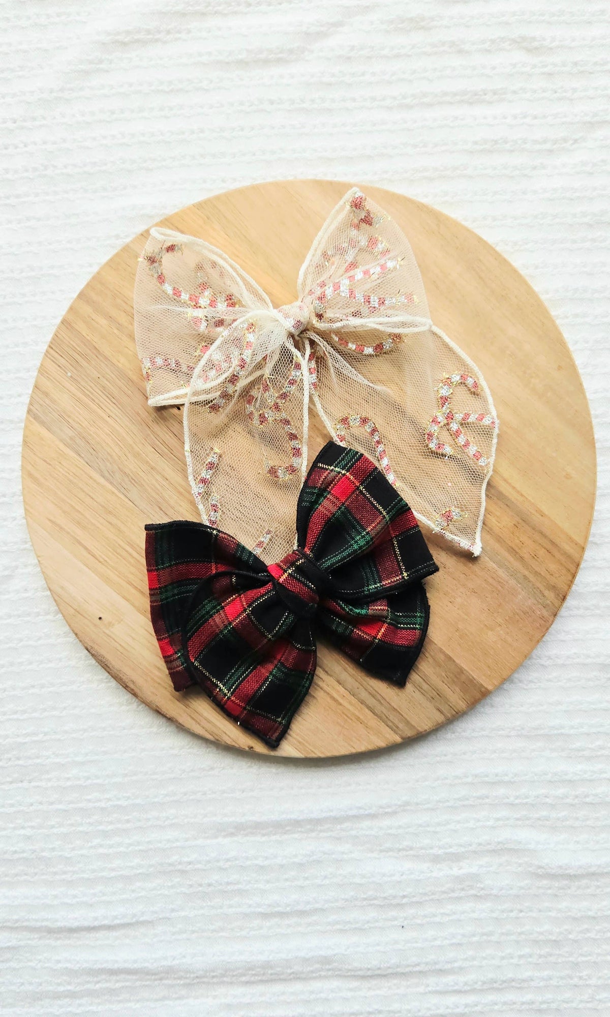 Large Fable Bow on Clip •  Sheer Candy Cane