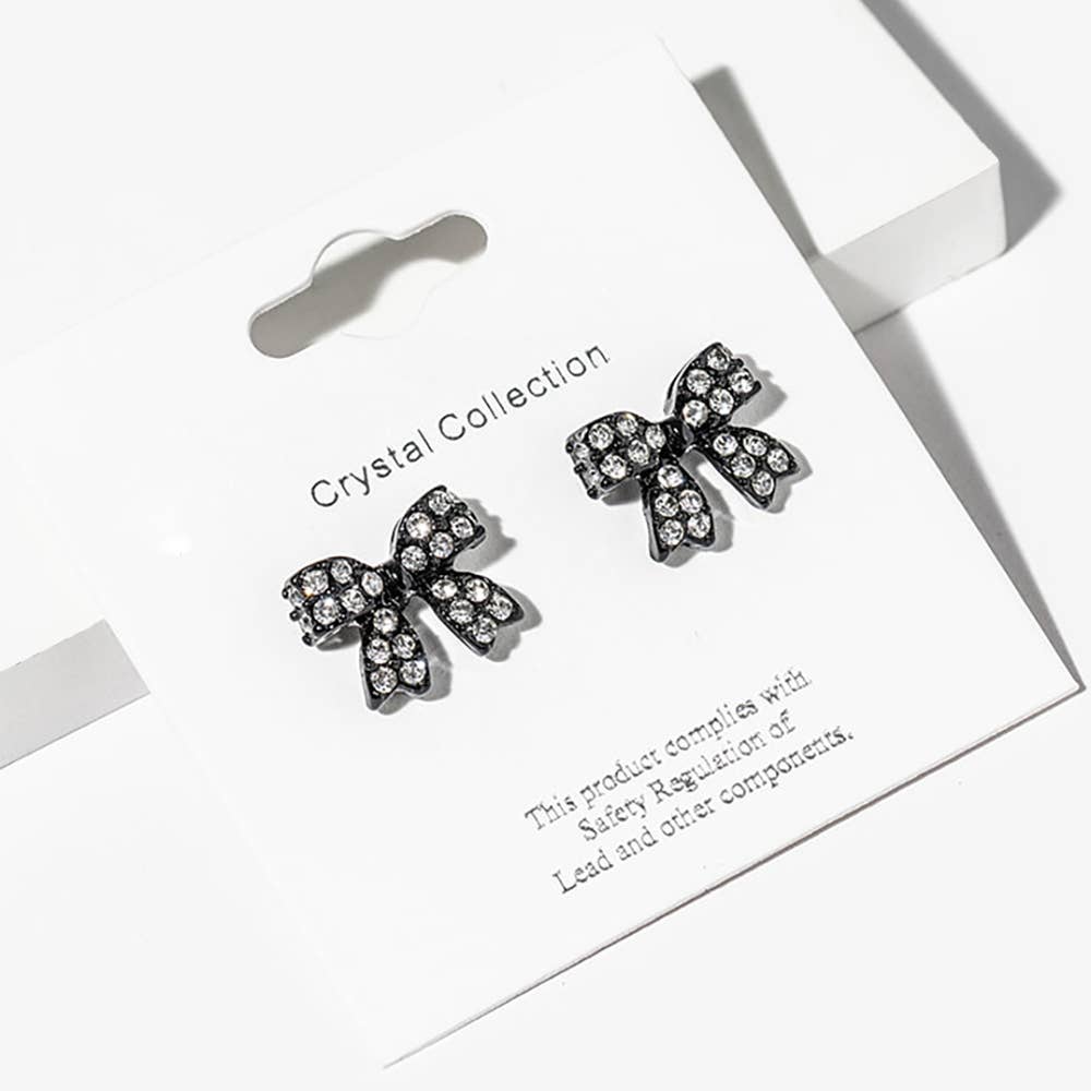 Crystal Rhinestone Bow Stud Earrings