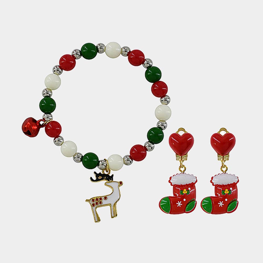 Christmas Charm Beaded Stretch Bracelet Earring Sets