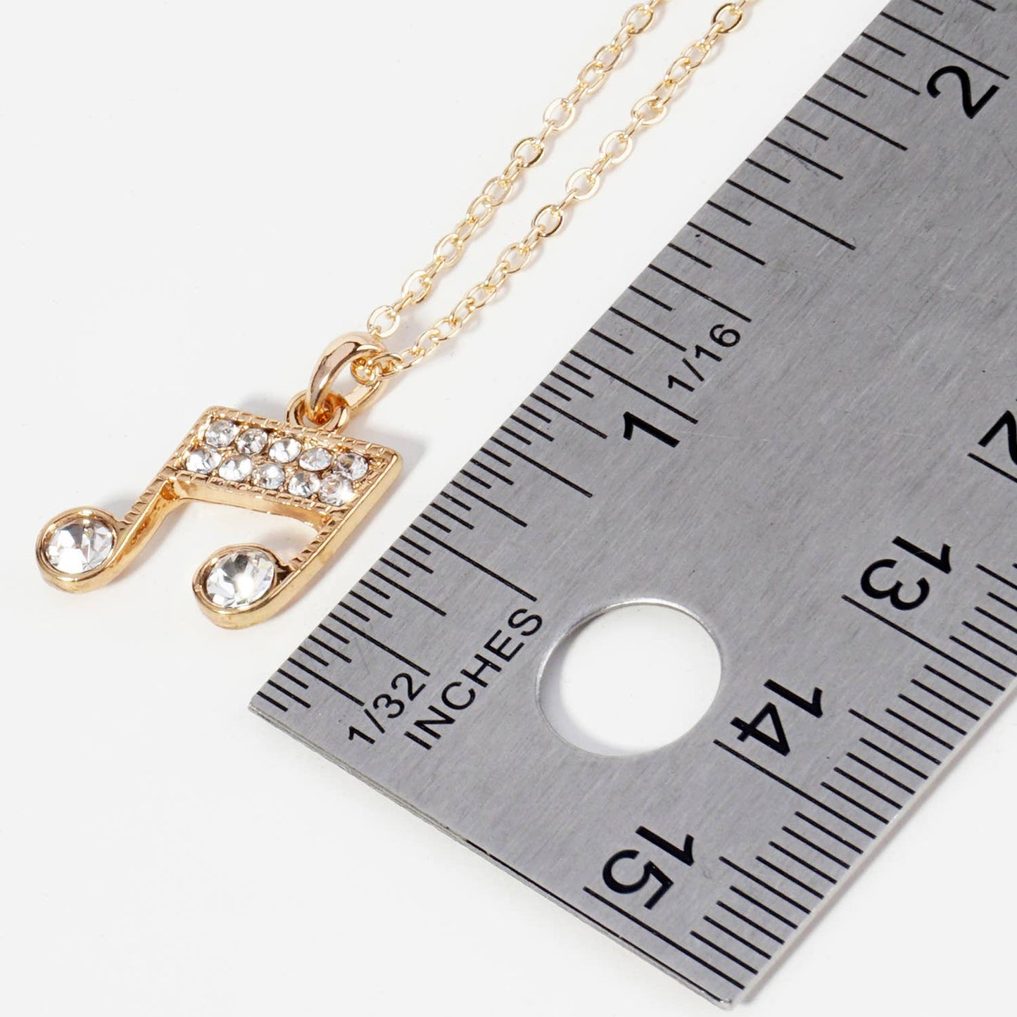 Rhinestone Embellished Metal Music Notes Pendant Necklace