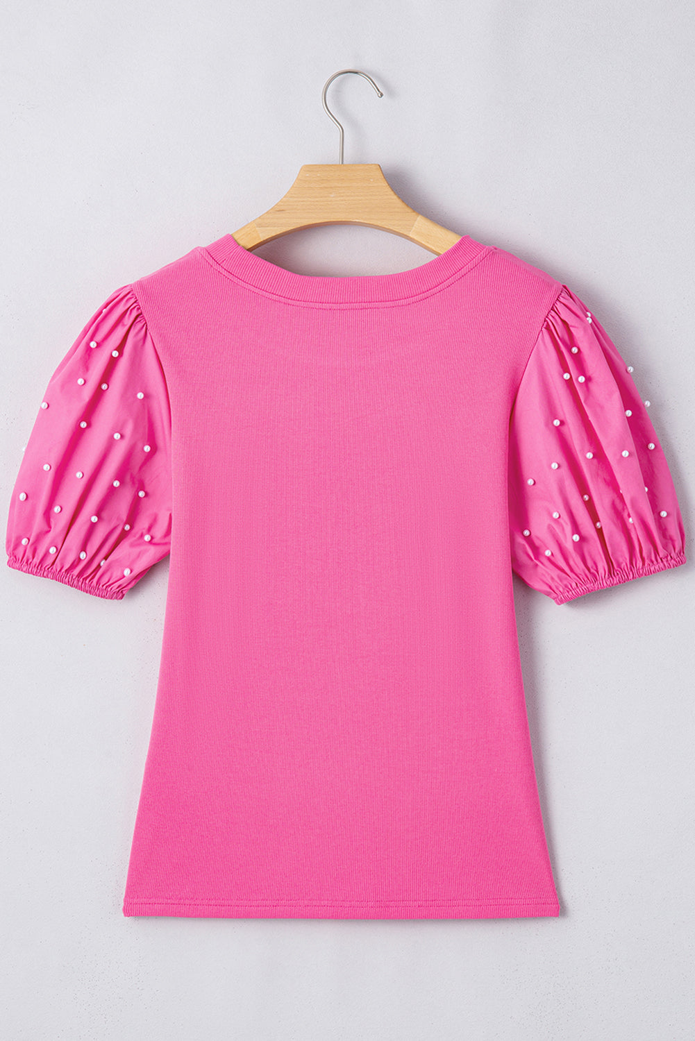 Ribbed Pearl Beaded Puff Sleeve Top