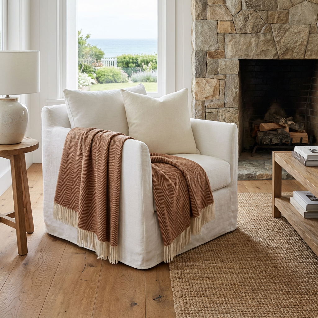 Southampton Home Merino Wool Herringbone Throw - Rust
