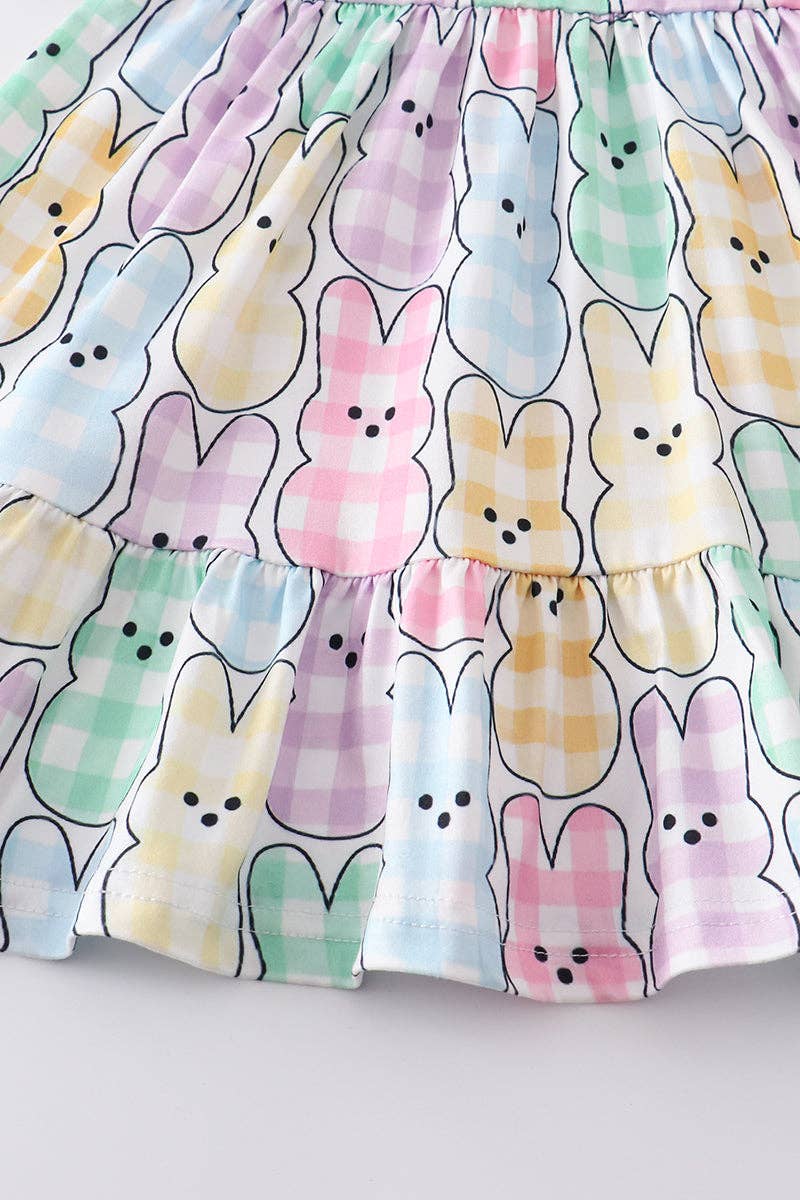 Easter Plaid Rabbit Ruffle Dress