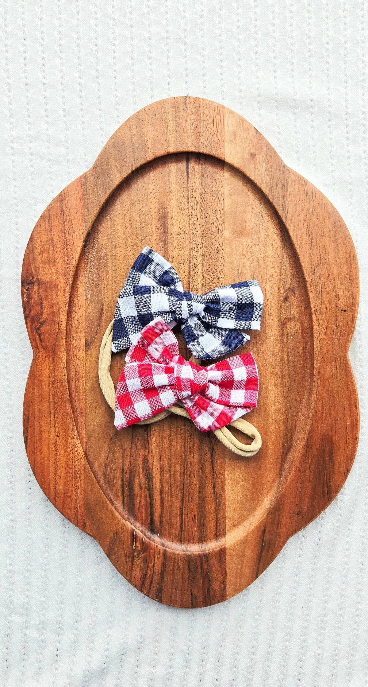 Small Pinwheel Bow on Headband • Red Gingham