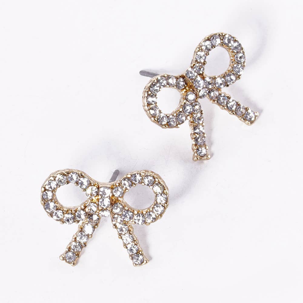 Crystal Stone Studded Ribbon Stud Earrings
