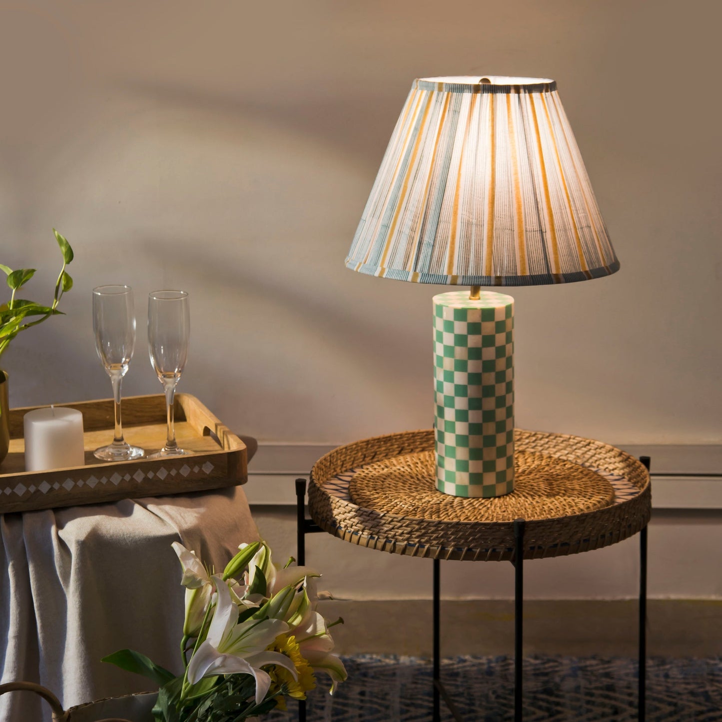 Sunny Stripes Cotton Lampshade Blue/Yellow
