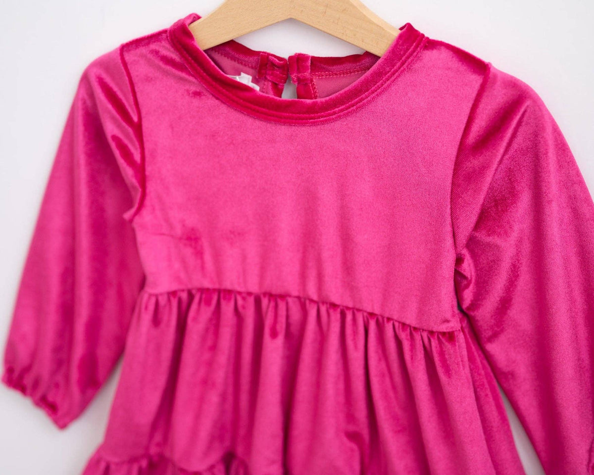 Groovy Velvet Gemstone Girls Dress in Hot Pink Valentine's