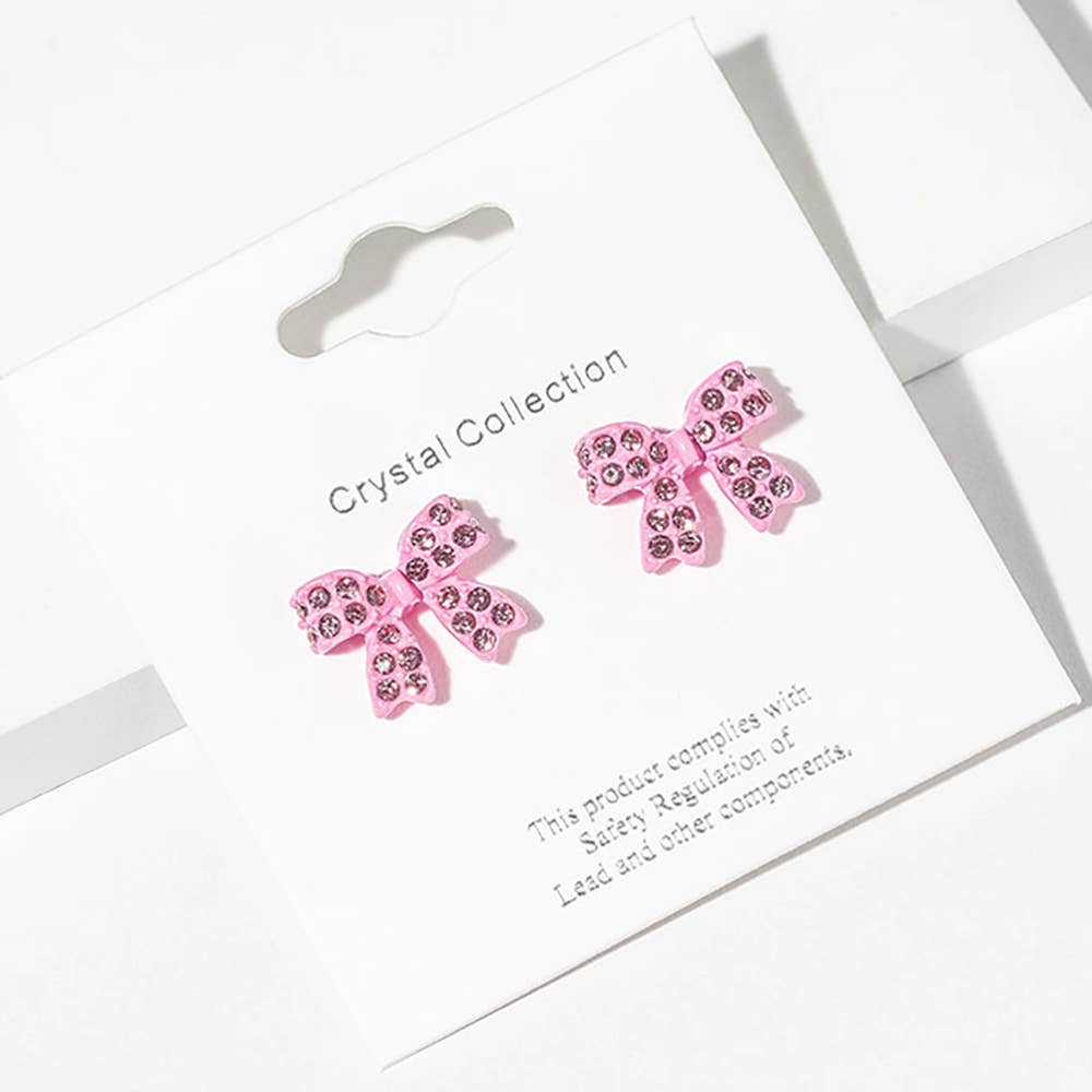 Crystal Rhinestone Bow Stud Earrings