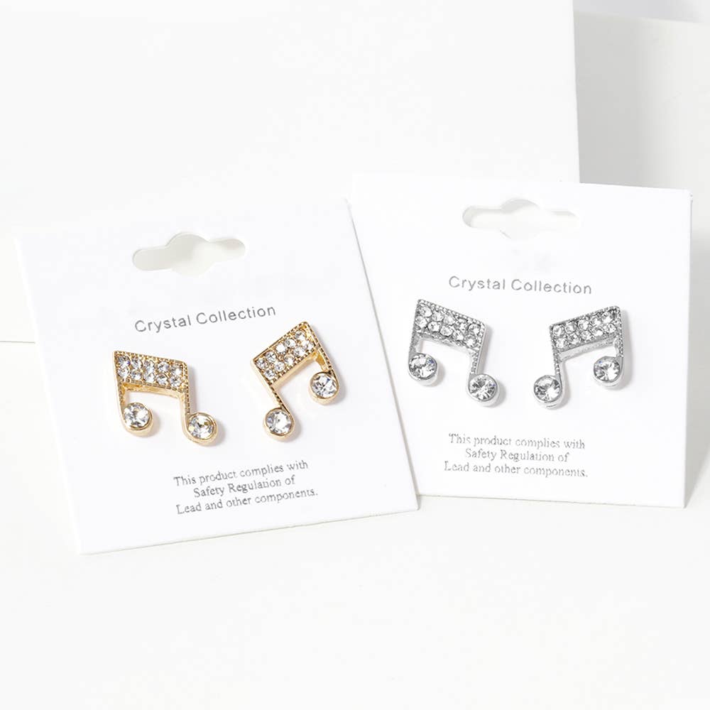 Crystal Paved Music Note Stud Earrings