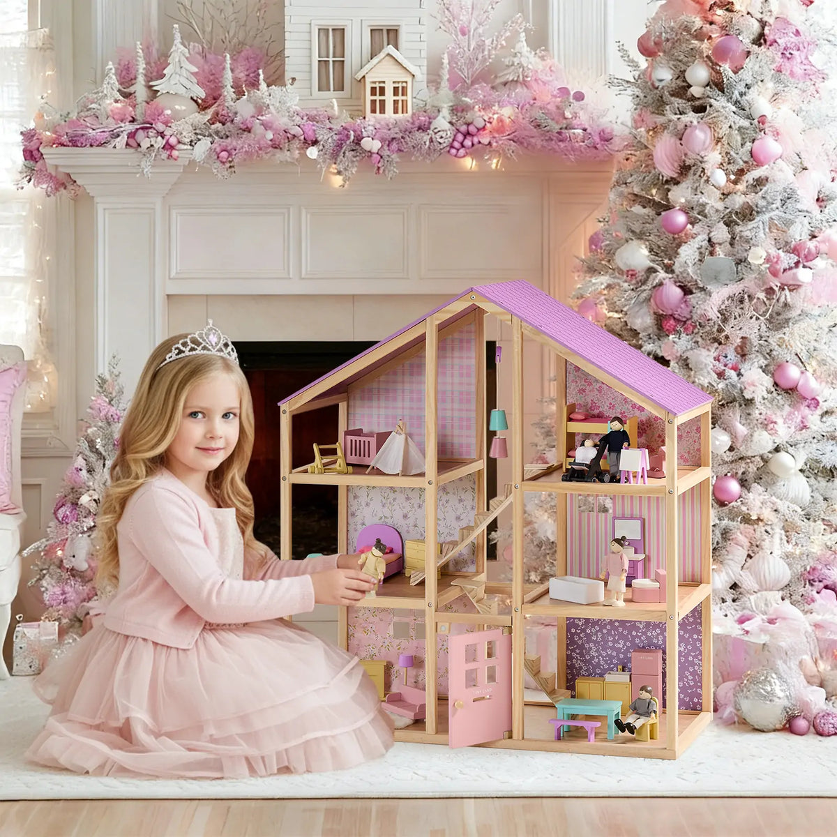 Tiny Land® Sweetwood Unicorn Dollhouse & Wooden Dollhouse Dolls